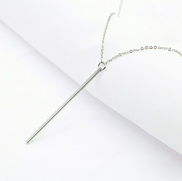 Silver Minimal Bar Necklace Minimalist Bar & Chain - Picture 2 of 3